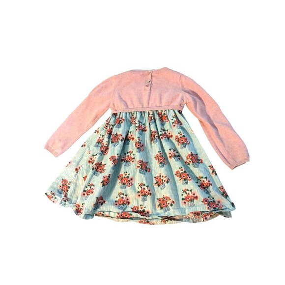 JOHN LEWIS Dress Girls 2-3 Yrs Flowers Basket Floral Pink Blue Cotton Summer - Picture 2 of 6